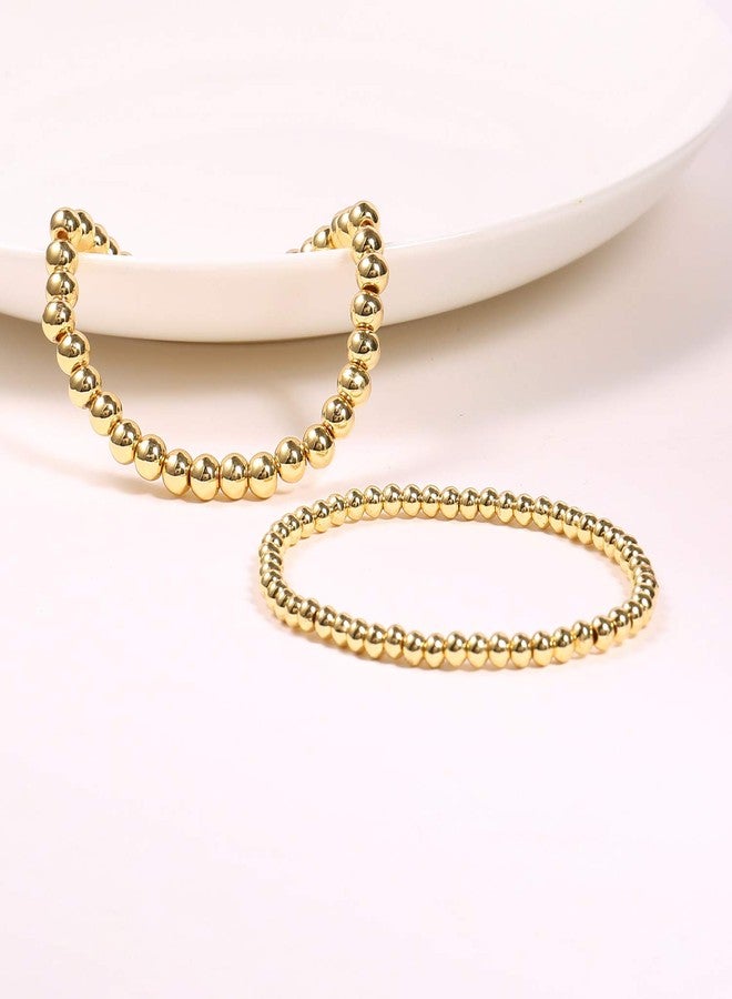 Badu Gold Bead Bracelet for Women 14K Gold Plated Bead Ball Bracelet Stretchable Elastic Hypoallergenic Bohemian Stackable Bracelet - Image 4